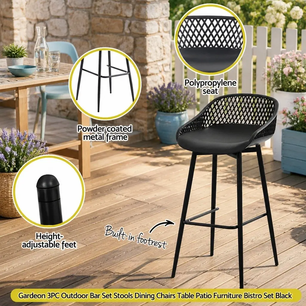 3-Piece Outdoor Bar Stools Dining Set Black Patio Bistro Table Chairs