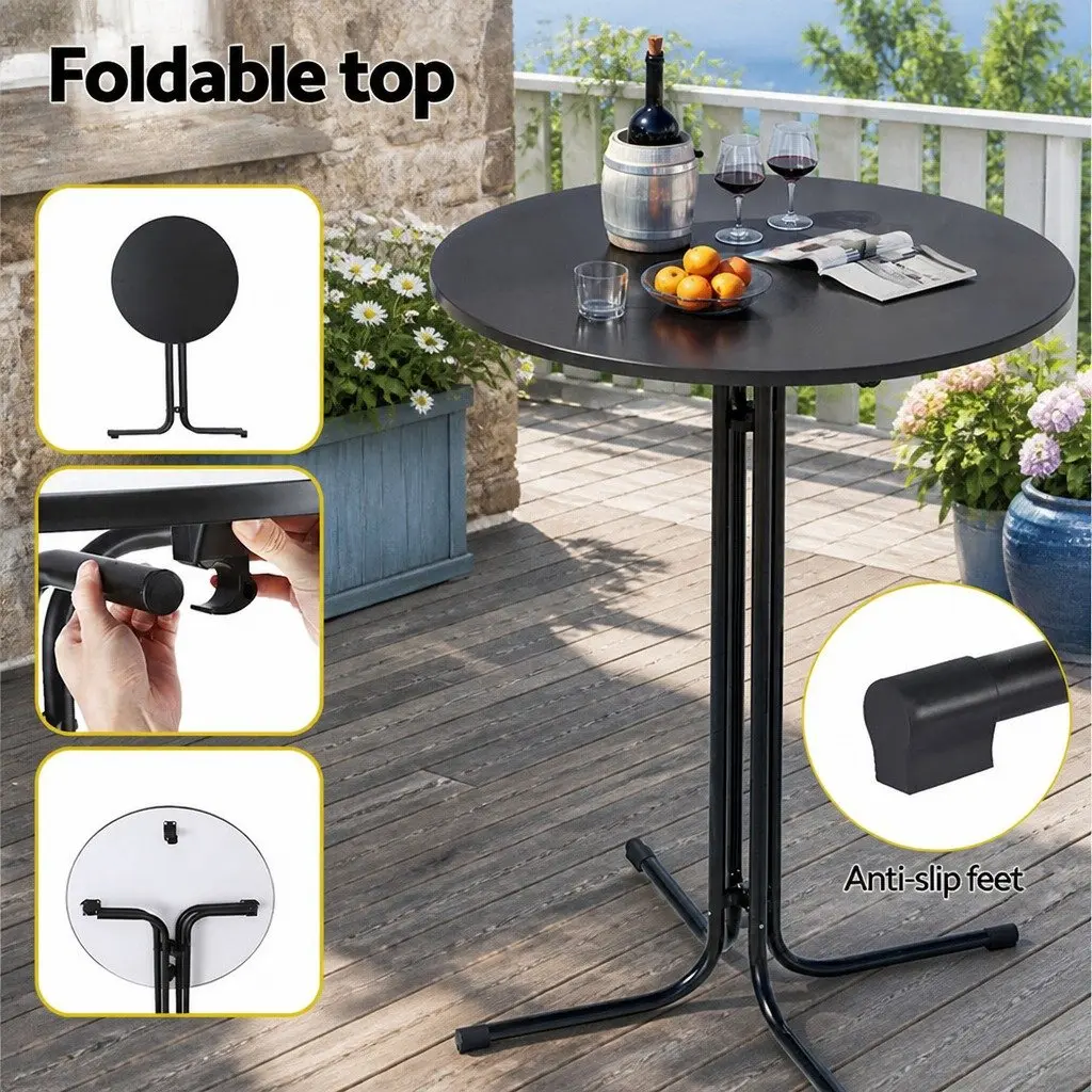 3-Piece Outdoor Bar Stools Dining Set Black Patio Bistro Table Chairs