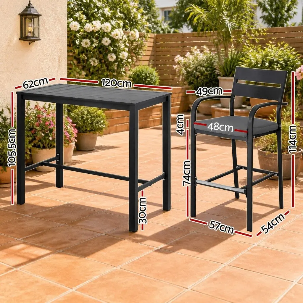 Outdoor Dining Set Dark Grey 5 Piece High Table Chairs with Cushions