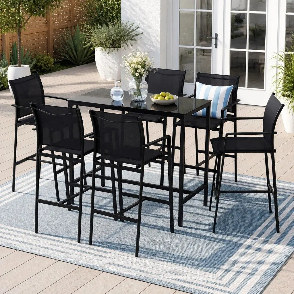 7-Piece Bar Stools Dining Set for Outdoors