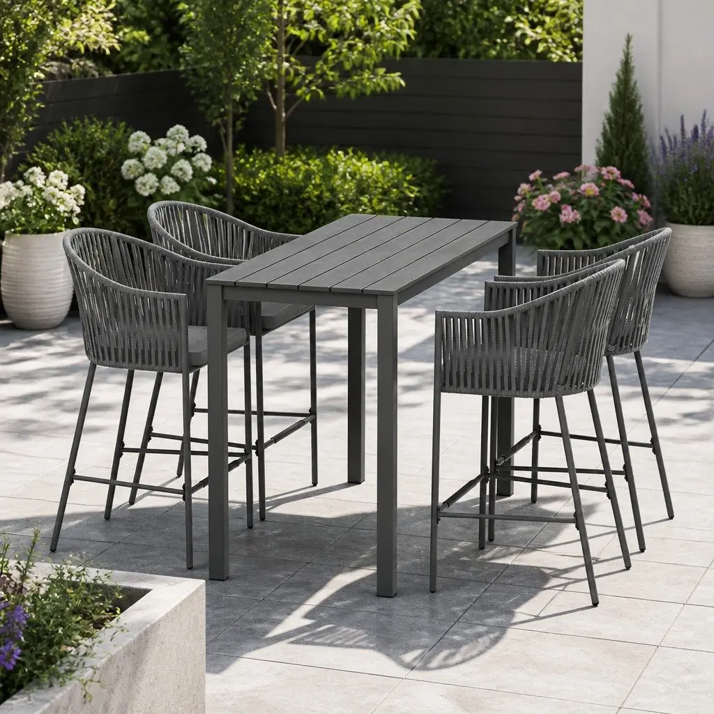 5-Piece Dining Set with Rope Chairs for Outdoor Use