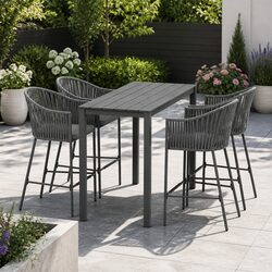 Outdoor Bar Set 5-Piece Dining Patio Furniture Rope Chair Table Grey Cushion