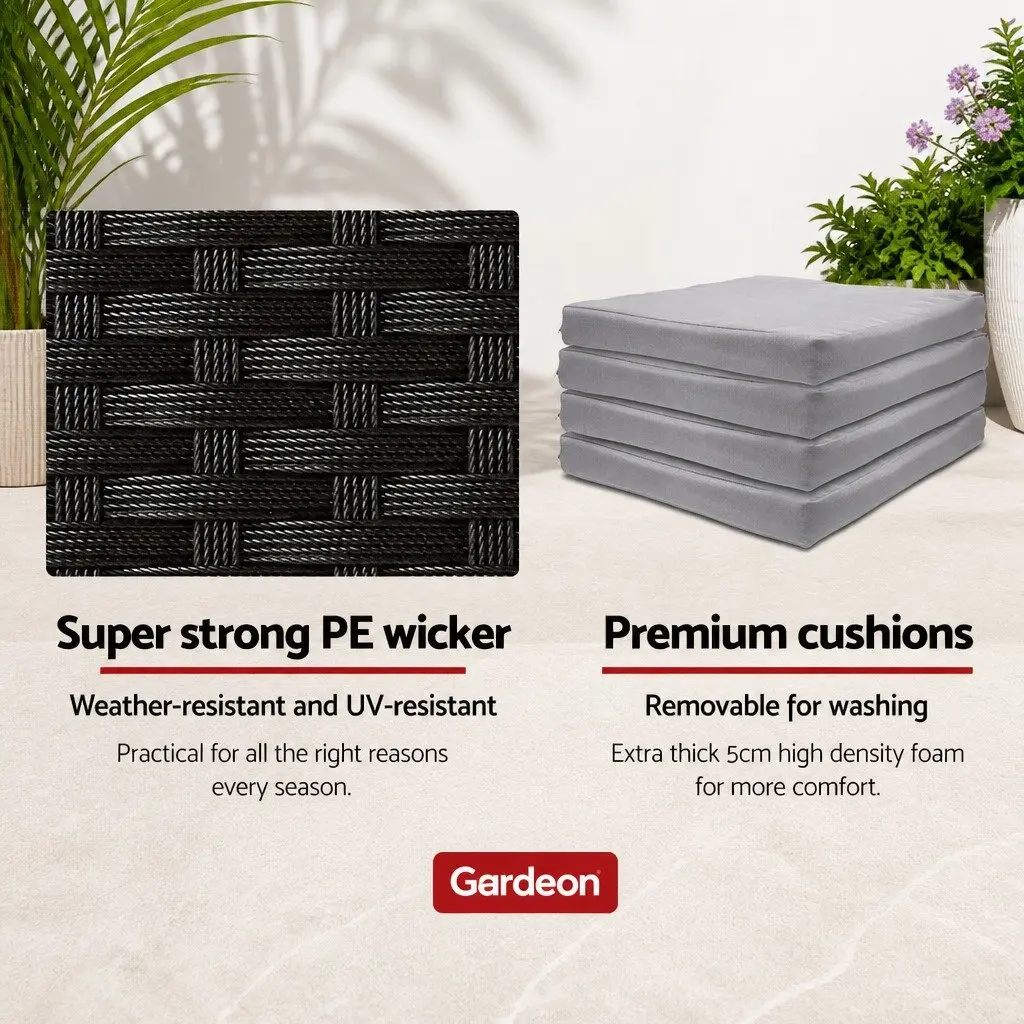 5 Piece Outdoor Bar Set Black Wicker Table Stools Tempered Glass Top