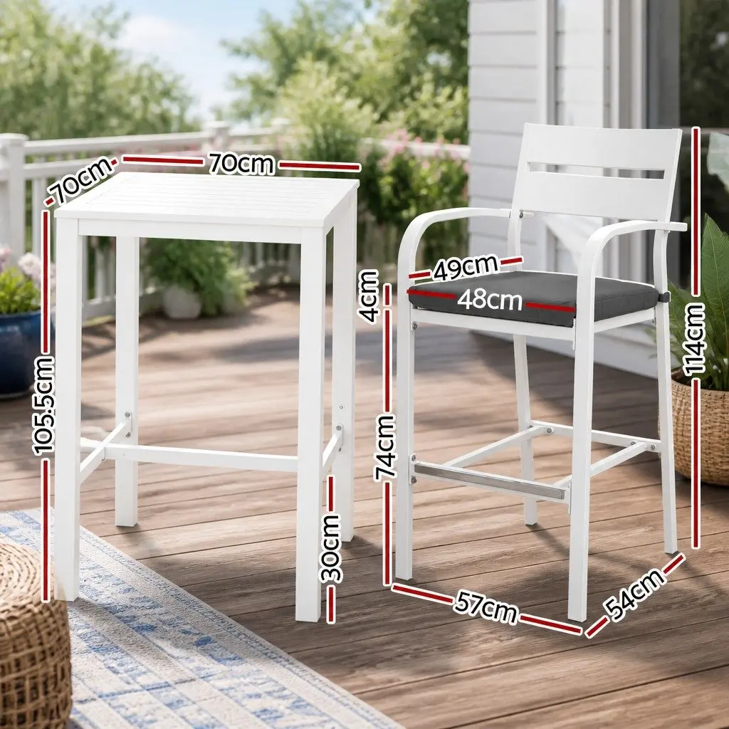Outdoor Bar Set 3-Piece Dining Chairs Table Patio Bistro Stools White