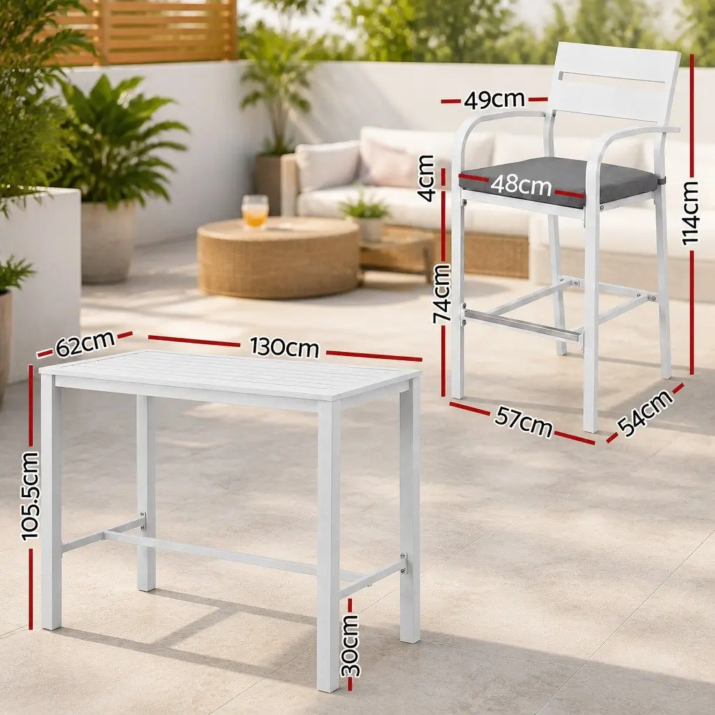 Bar Stools Table Set 5 Piece Outdoor Patio Dining Aluminium White Weather Resistant