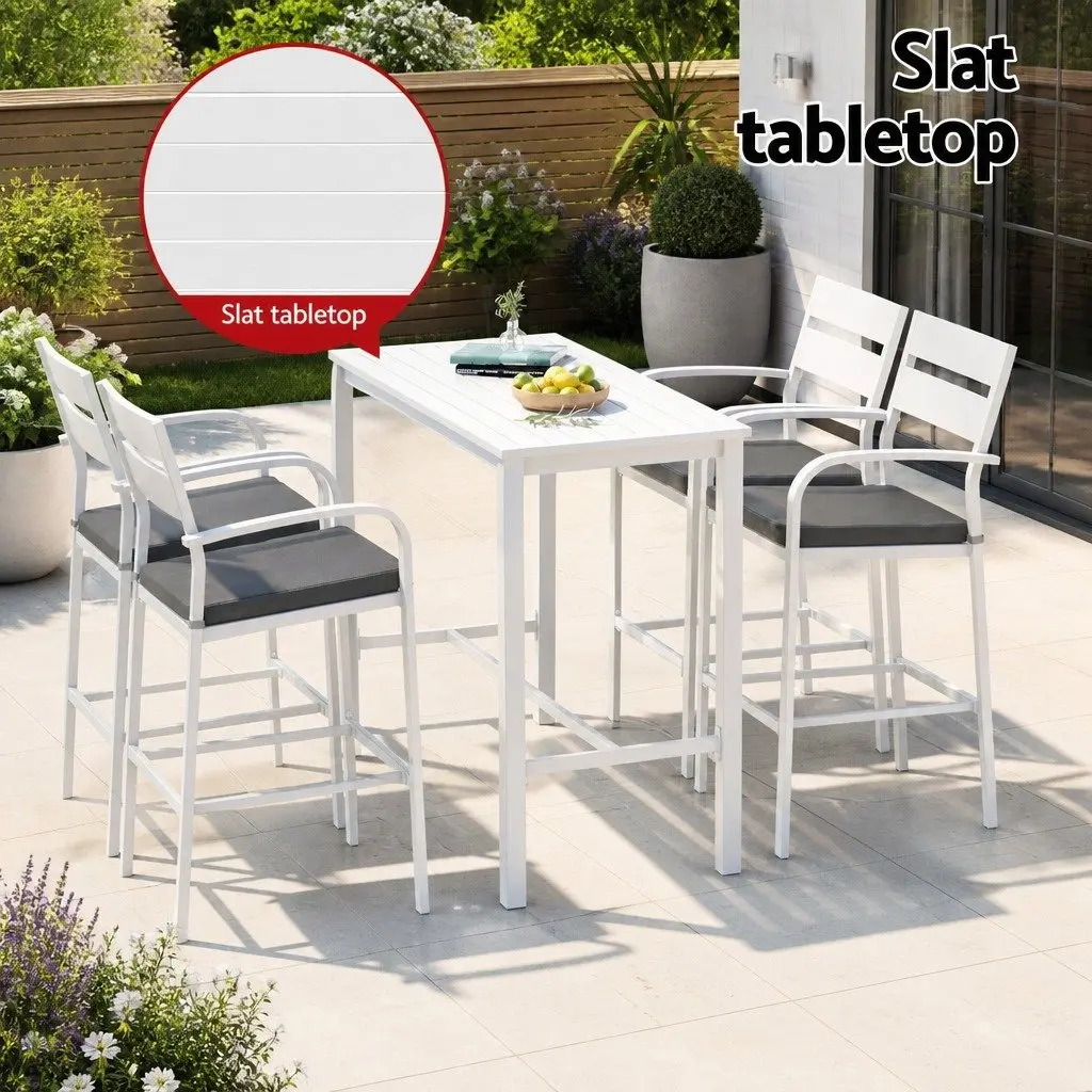 Bar Stools Table Set 5 Piece Outdoor Patio Dining Aluminium White Weather Resistant