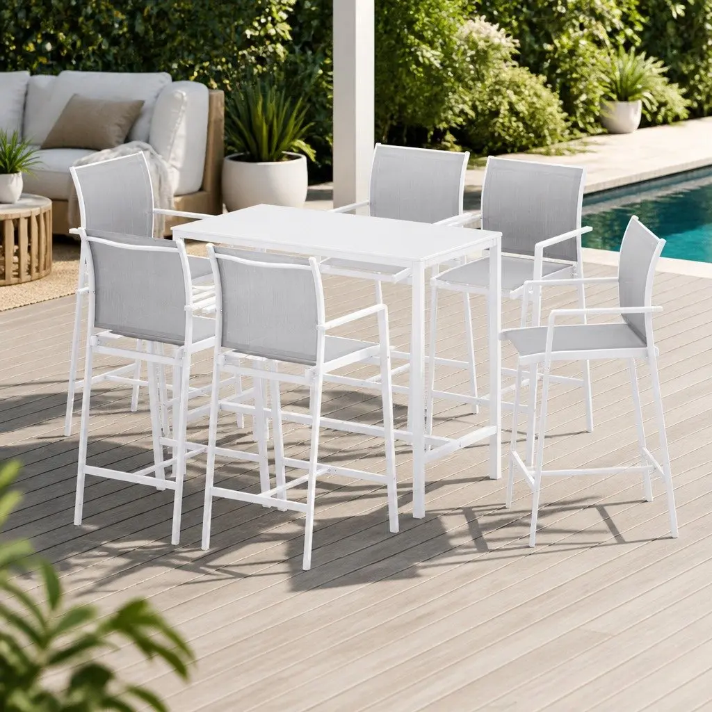 7-Piece Outdoor Bar Set with 6 Stools