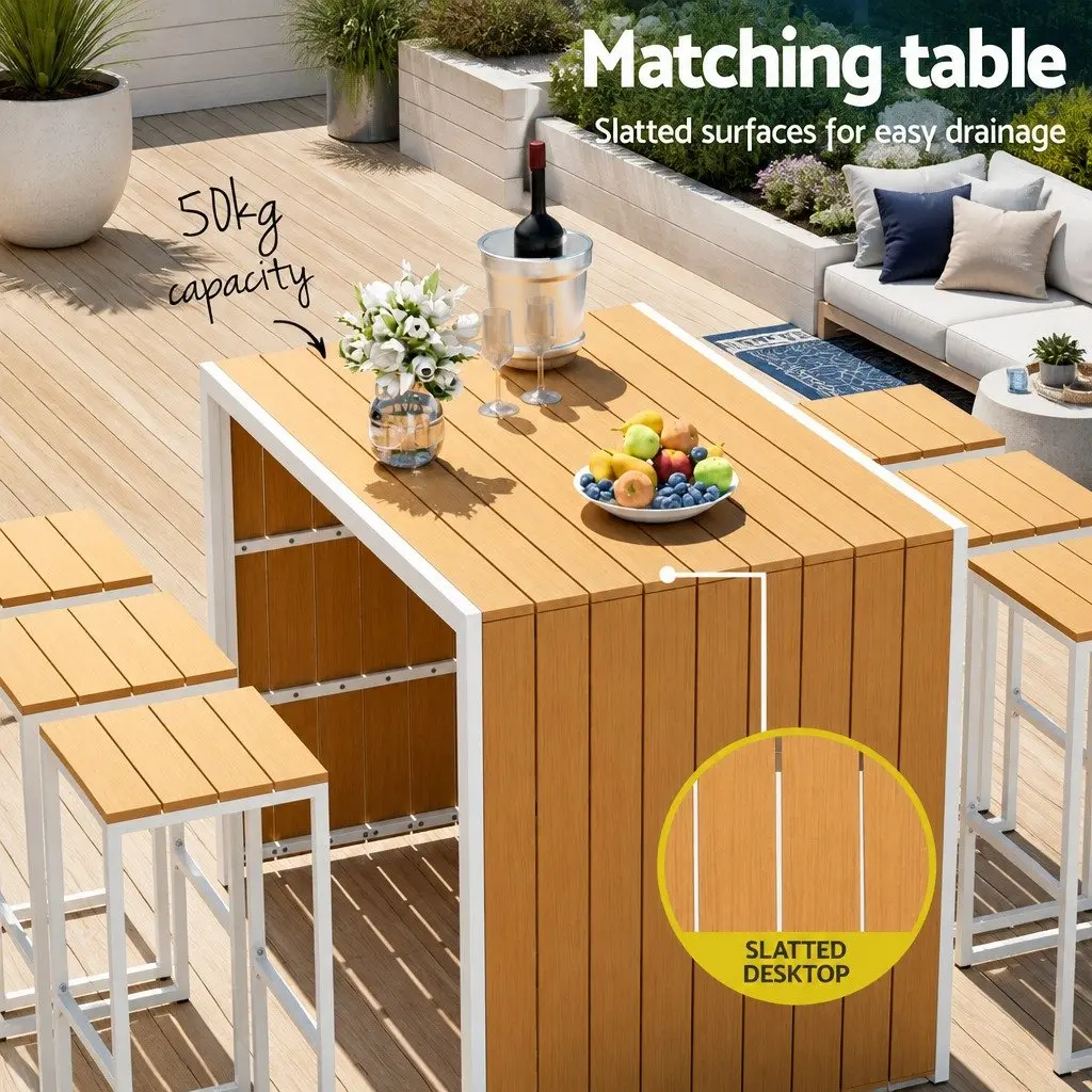 7-Piece Outdoor Bar Set 6 Seater Patio Dining Table Chairs Bistro Garden
