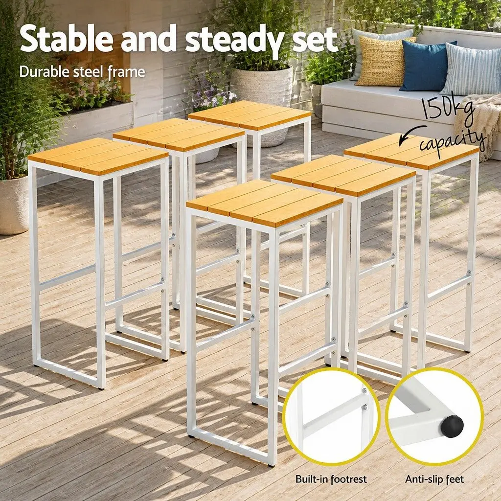 7-Piece Outdoor Bar Set 6 Seater Patio Dining Table Chairs Bistro Garden