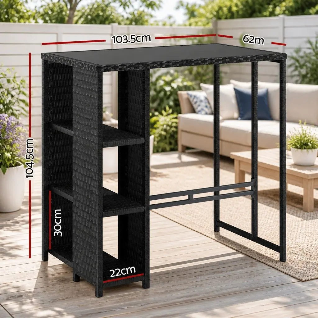 Outdoor Bar Table Wicker Dining Bistro Glass Desk Steel Patio Furniture Black