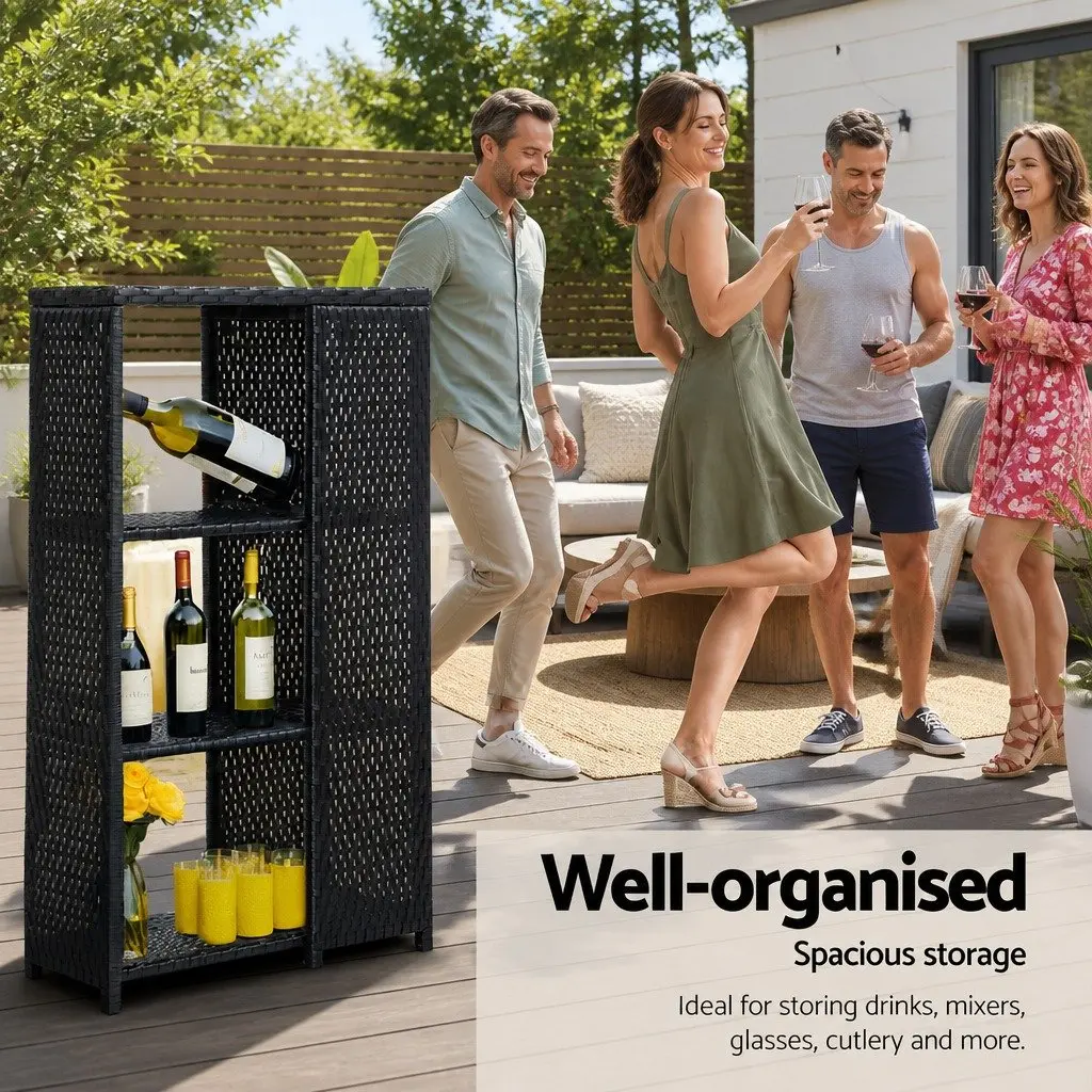 Outdoor Bar Table Wicker Dining Bistro Glass Desk Steel Patio Furniture Black