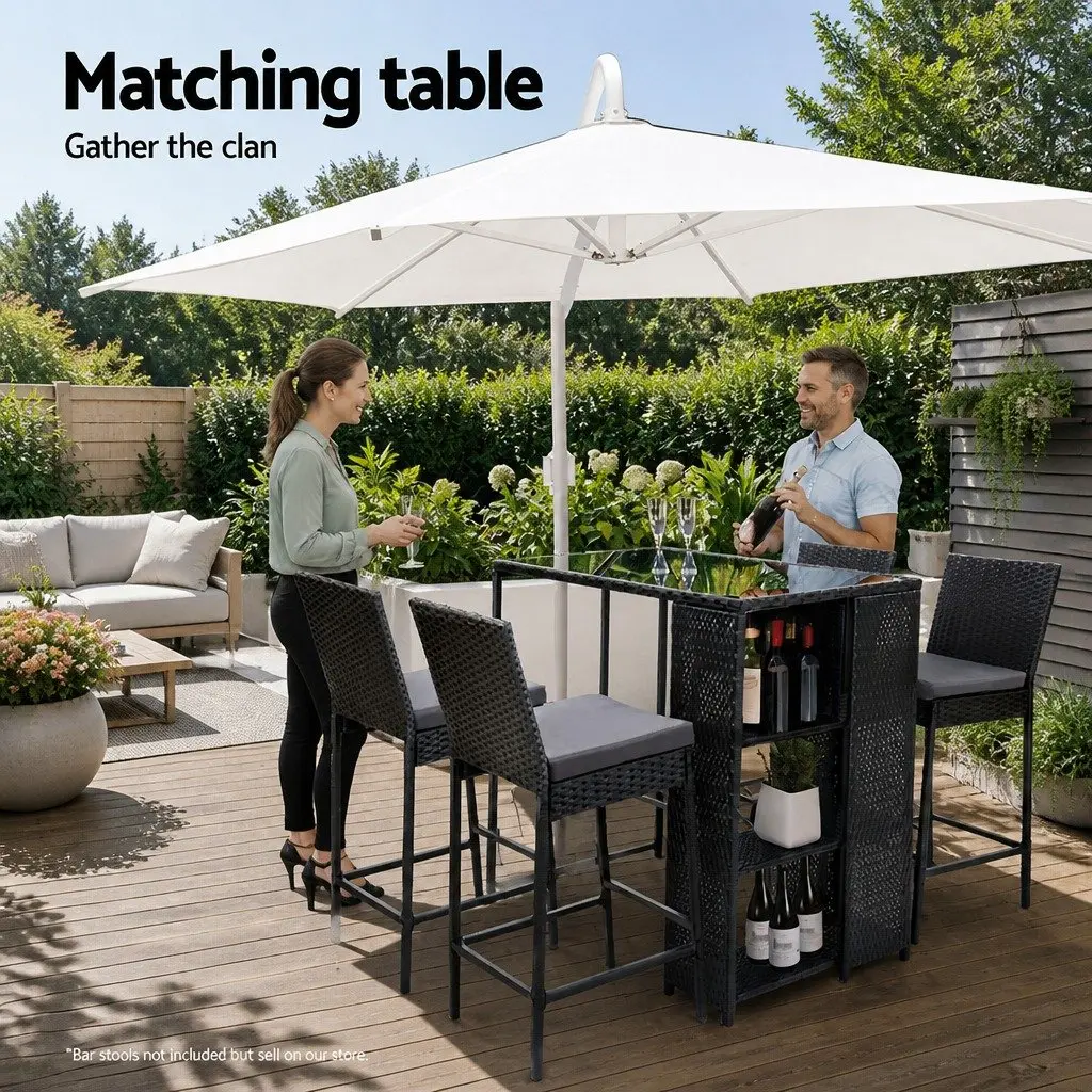 Outdoor Bar Table Wicker Dining Bistro Glass Desk Steel Patio Furniture Black