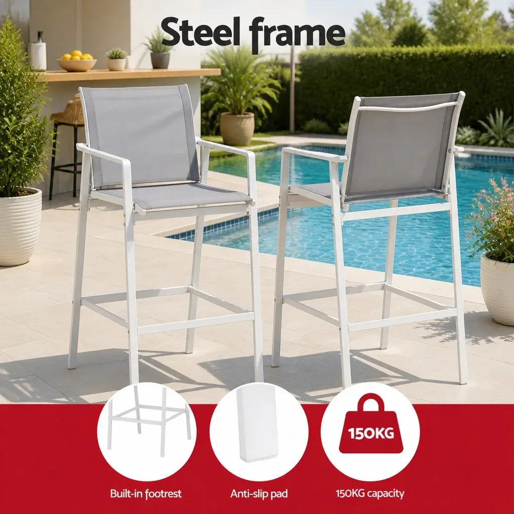 Outdoor Bar Stools Dining Chairs Patio Furniture Garden Steel Textilene White