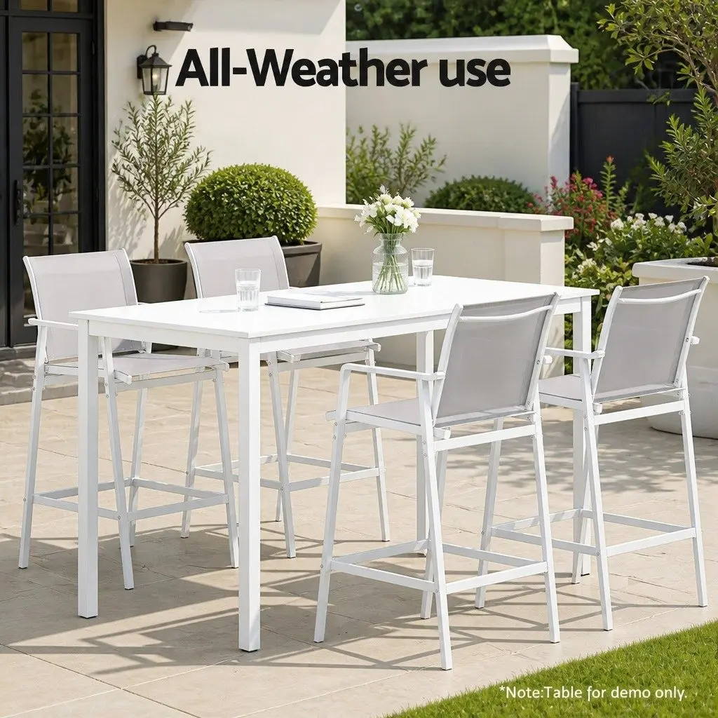 Outdoor Bar Stools Dining Chairs Patio Furniture Garden Steel Textilene White