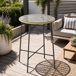 Compact Outdoor Bar Table with Wicker and Glass