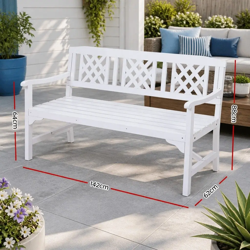 Garden Bench Wooden 3 Seat Patio Furniture Outdoor Lounge Chair White