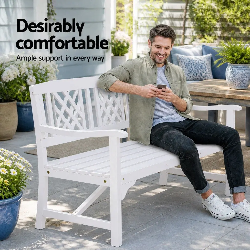 Garden Bench Wooden 3 Seat Patio Furniture Outdoor Lounge Chair White