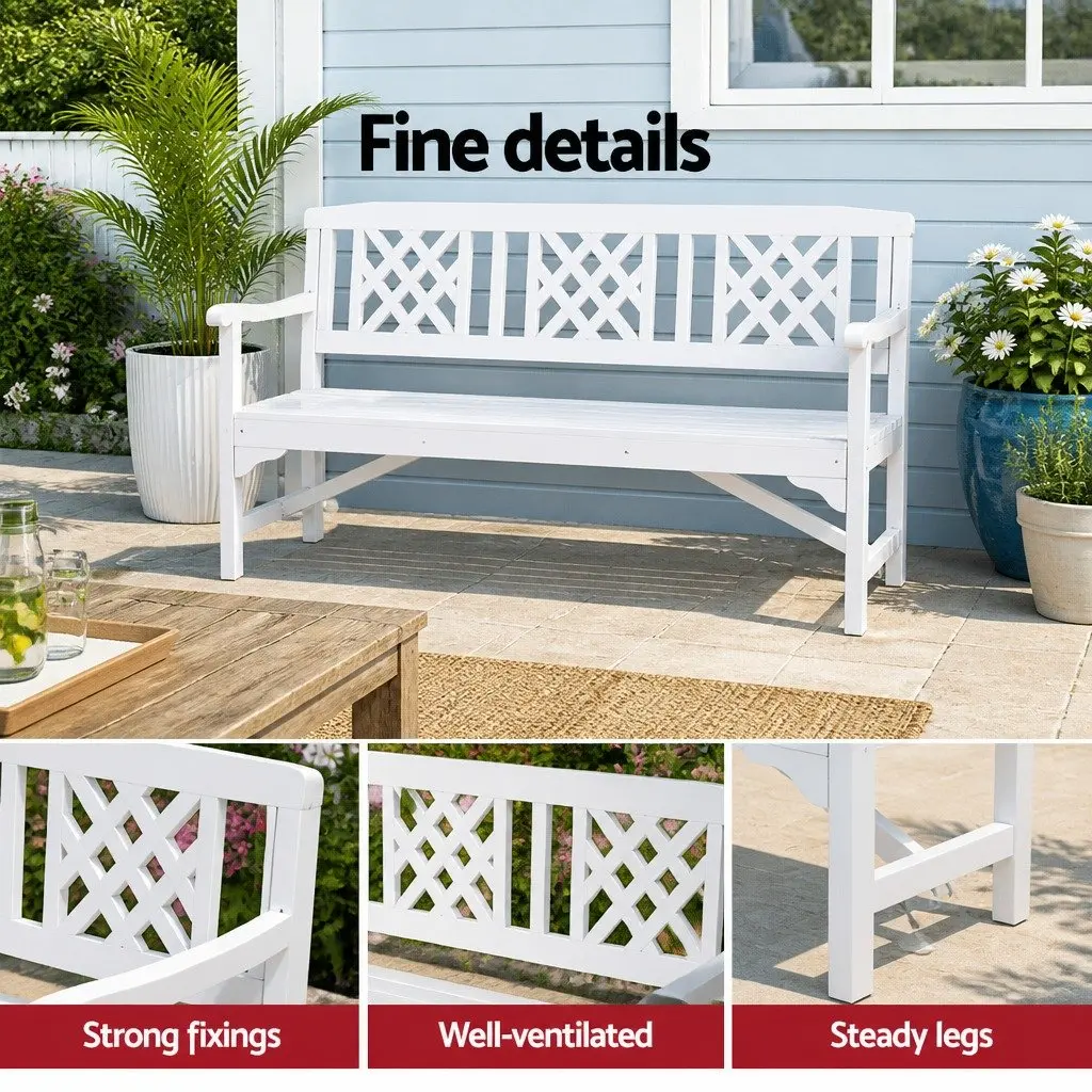Garden Bench Wooden 3 Seat Patio Furniture Outdoor Lounge Chair White