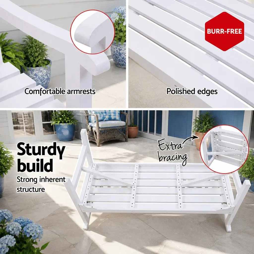 Garden Bench Wooden 3 Seat Patio Furniture Outdoor Lounge Chair White