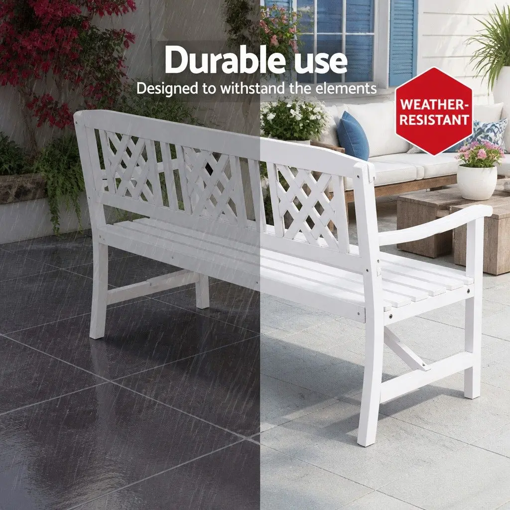 Garden Bench Wooden 3 Seat Patio Furniture Outdoor Lounge Chair White