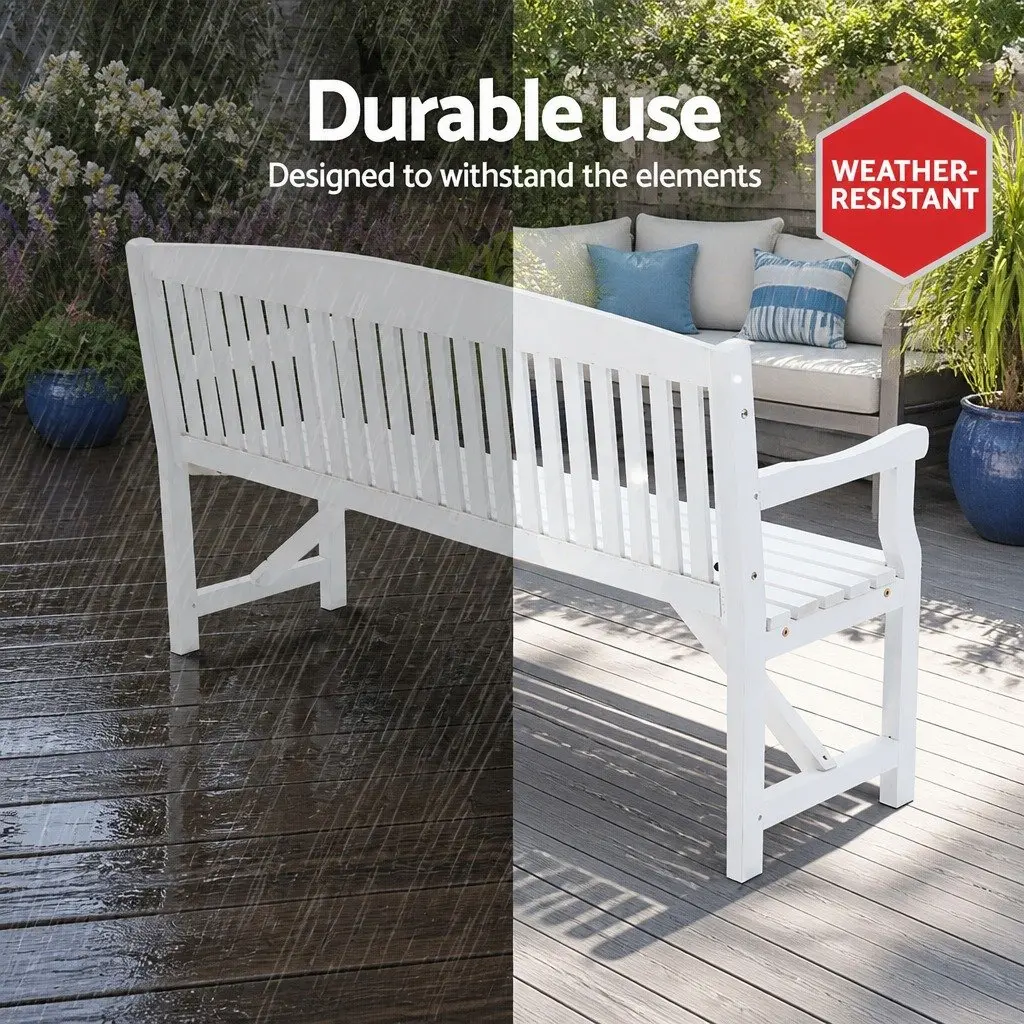 Outdoor Wooden Garden Bench Brown 3 Seater Sturdy Construction