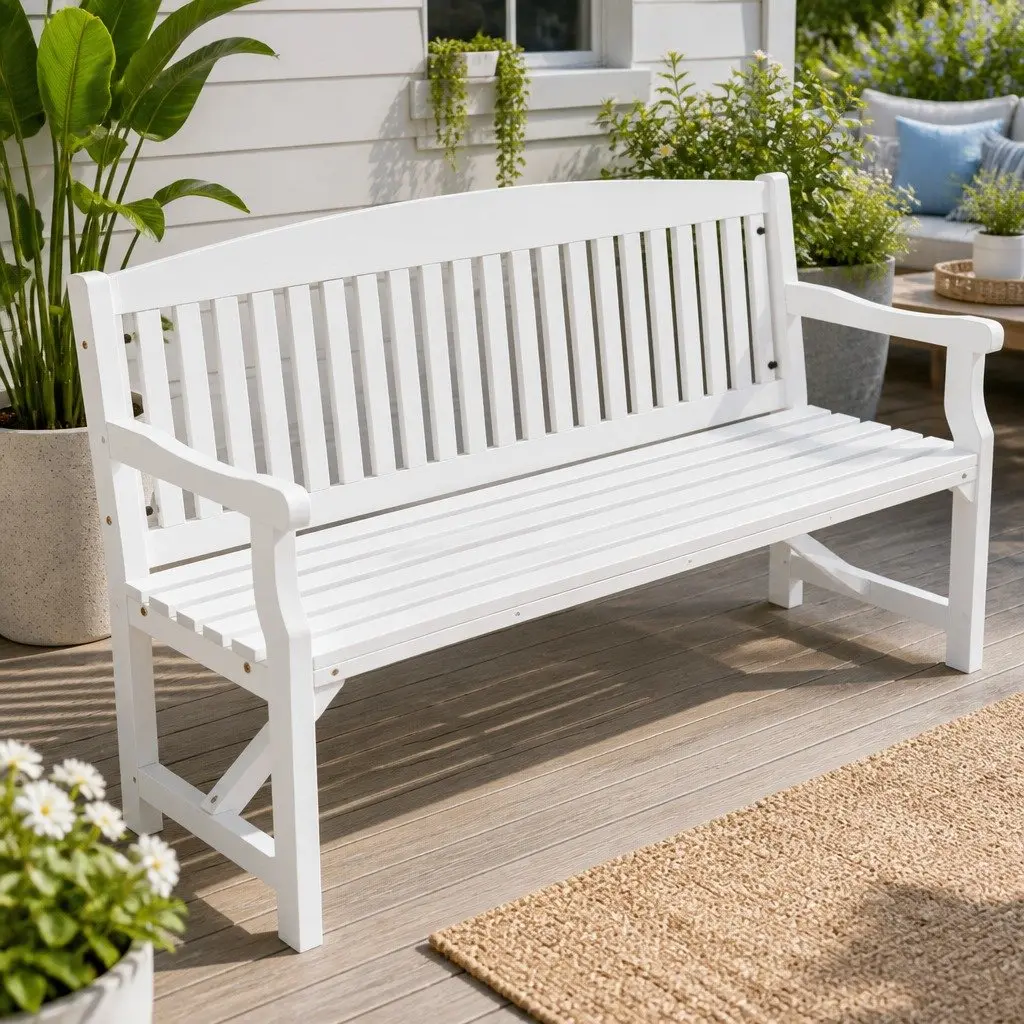 Outdoor Wooden Garden Bench Brown 3 Seater Sturdy Construction