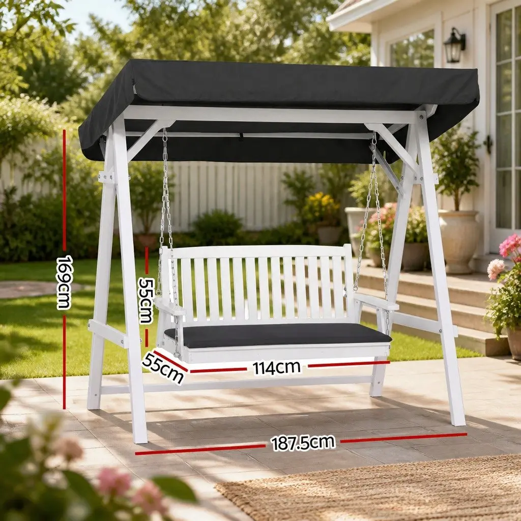 Outdoor Swing Chair White 3 Seater Adjustable Canopy