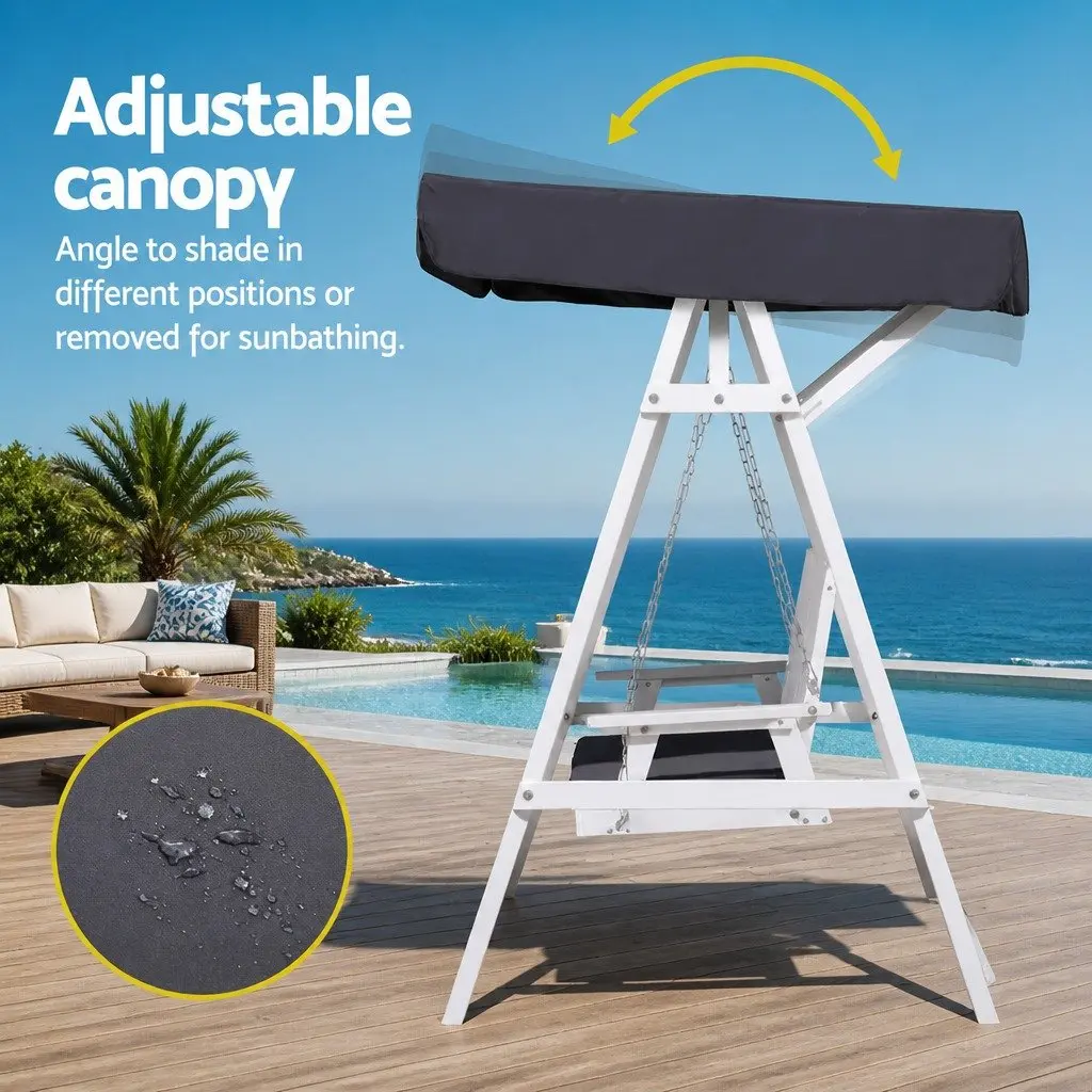 Outdoor Swing Chair White 3 Seater Adjustable Canopy