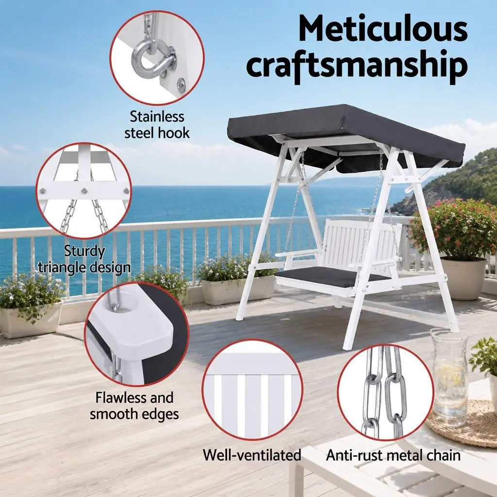 Outdoor Swing Chair White 3 Seater Adjustable Canopy