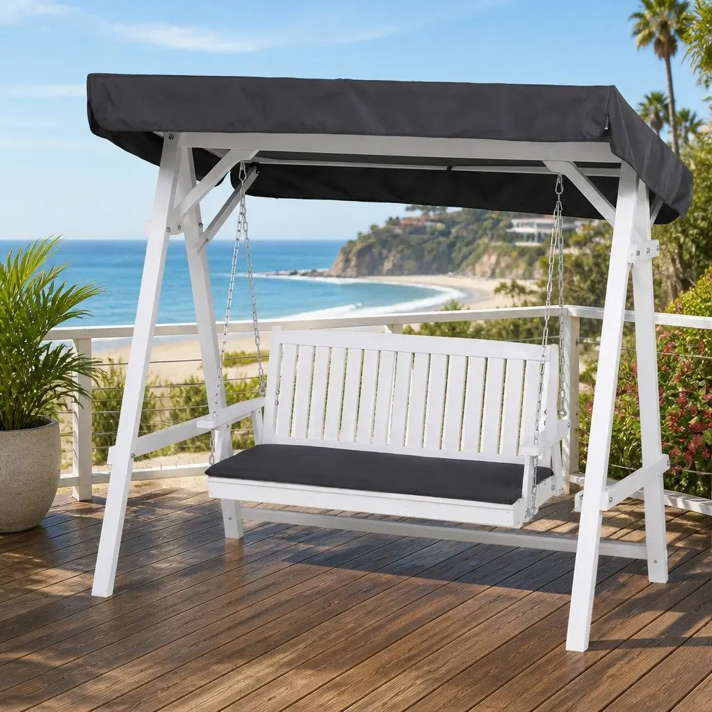 Outdoor Swing Chair White 3 Seater Adjustable Canopy