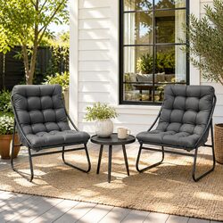 3 Piece Outdoor Bistro Dining Set Steel Frame Glass Table Patio Furniture Grey