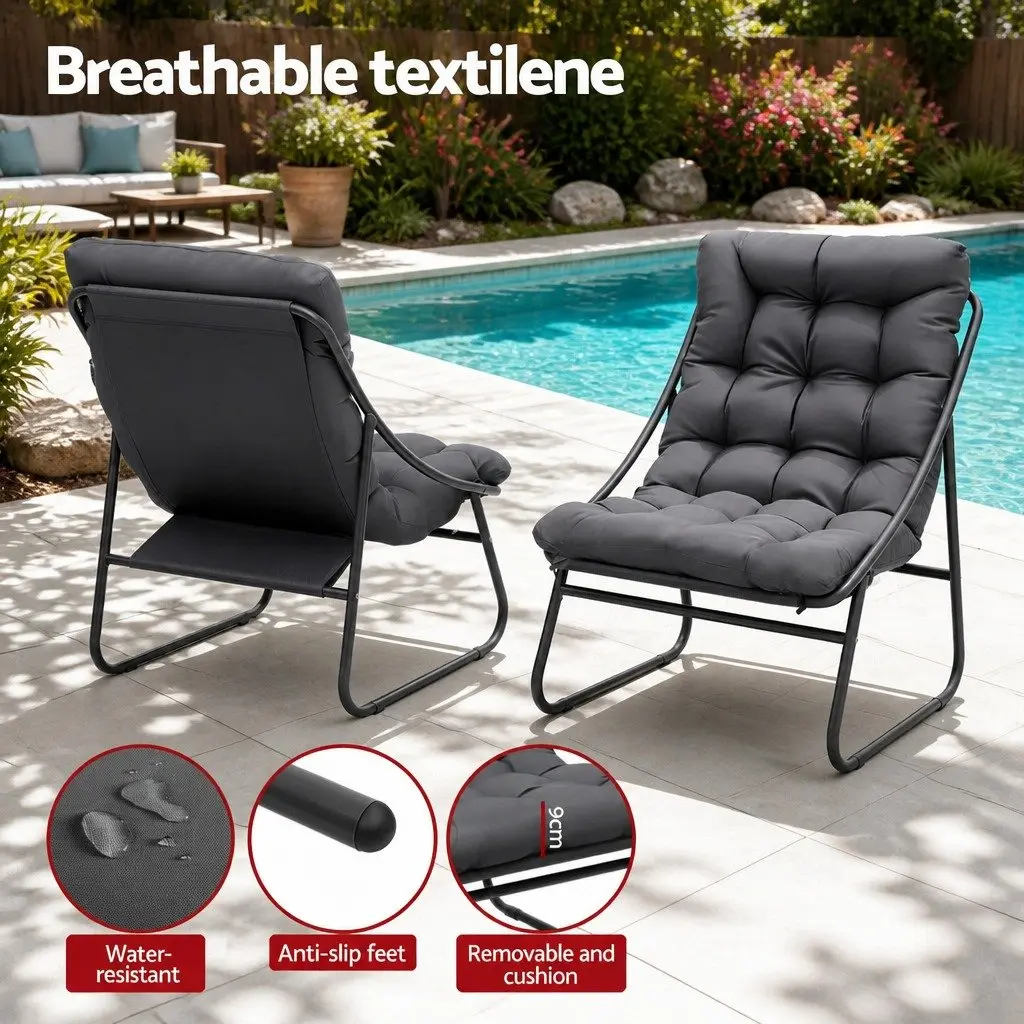 3 Piece Outdoor Bistro Dining Set Steel Frame Glass Table Patio Furniture Grey