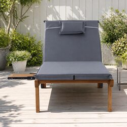 Wooden Sun Lounge Outdoor Lounger Day Bed with Wheels Adjustable Backrest Grey