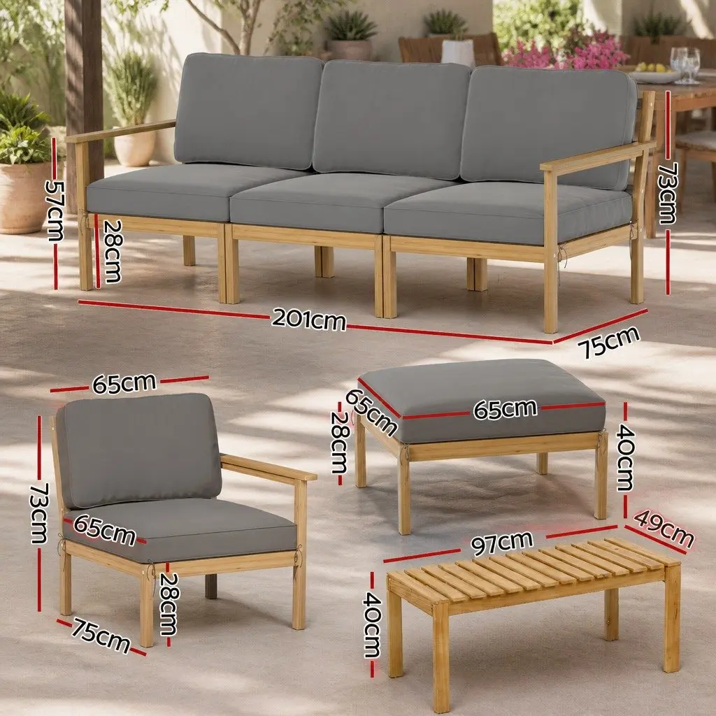 5-Seater Outdoor Sofa Set Wooden Lounge Setting 6 Pieces Garden Furniture