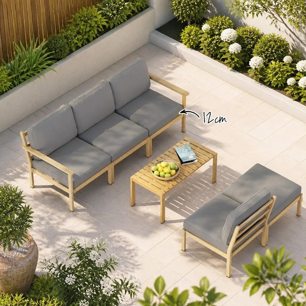 5-Seater Outdoor Sofa Set Wooden Lounge Setting 6 Pieces Garden Furniture
