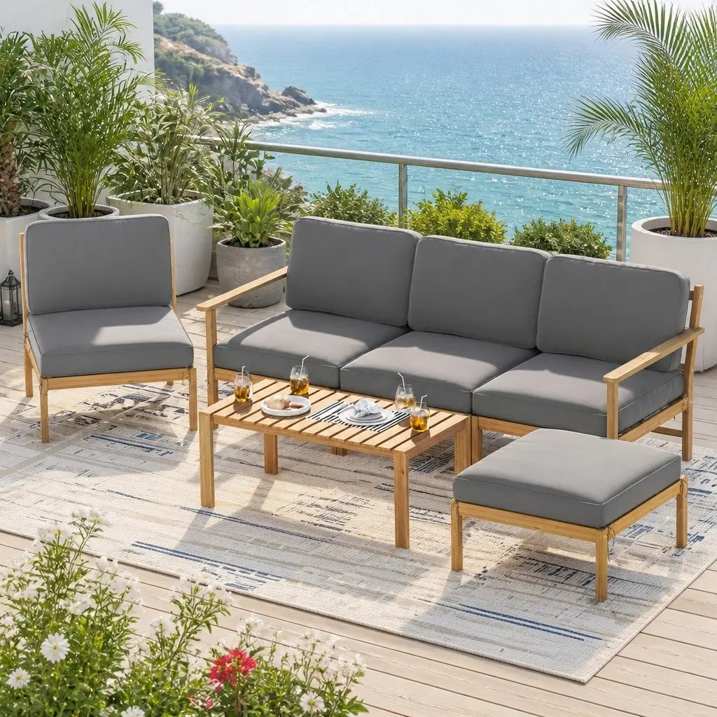 5-Seater Outdoor Sofa Set Wooden Lounge Setting 6 Pieces Garden Furniture