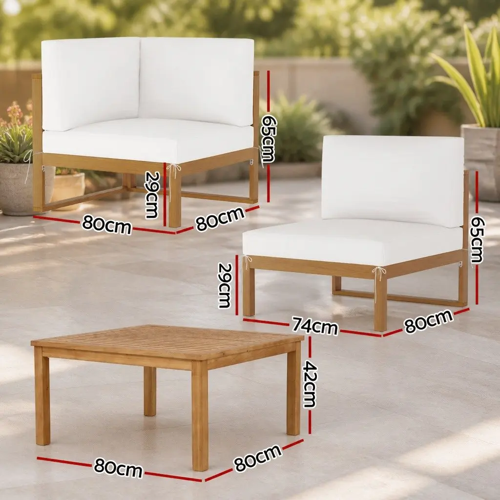 Outdoor Sofa Set Natural Oak 4 Seater Wooden Lounge with Coffee Table Customizable Configuration