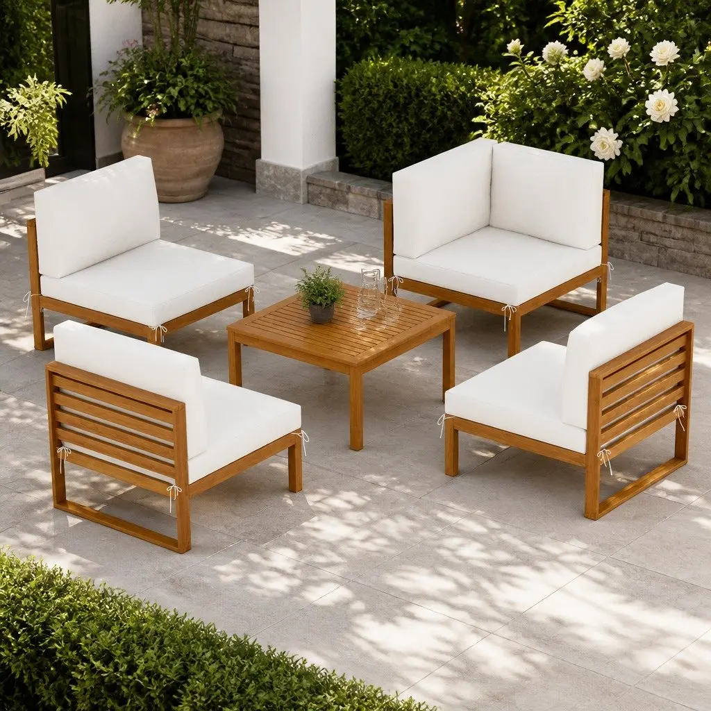 Outdoor Sofa Set Natural Oak 4 Seater Wooden Lounge with Coffee Table Customizable Configuration