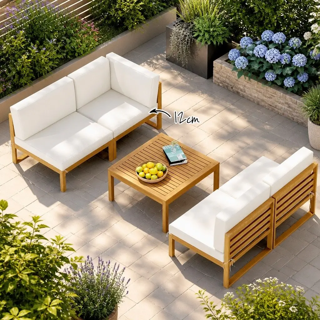 Outdoor Sofa Set Natural Oak 4 Seater Wooden Lounge with Coffee Table Customizable Configuration
