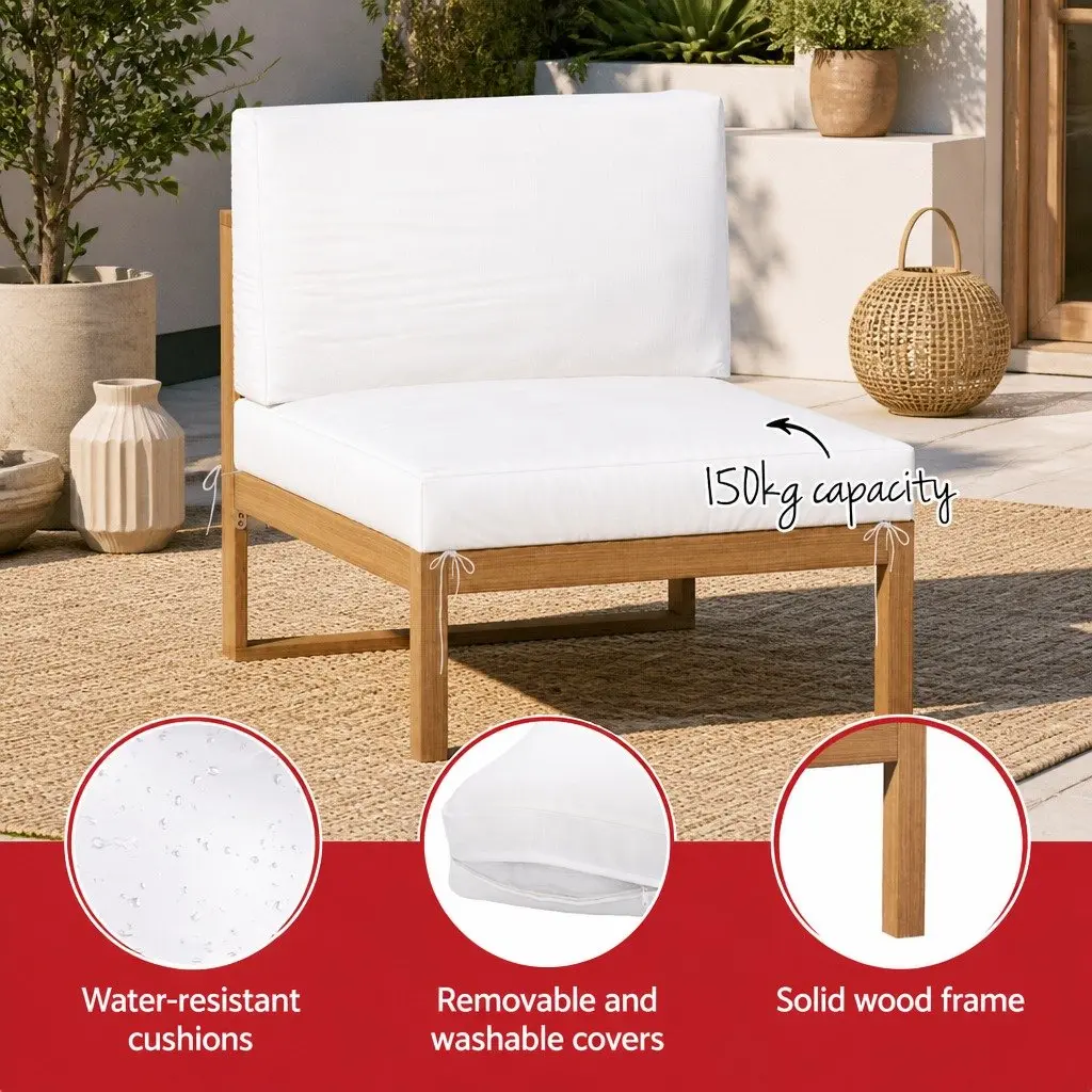 Outdoor Sofa Set Natural Oak 4 Seater Wooden Lounge with Coffee Table Customizable Configuration