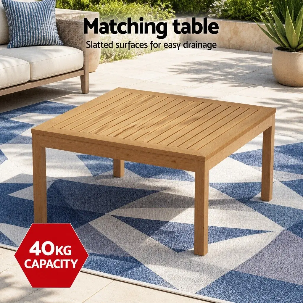 Outdoor Sofa Set Natural Oak 4 Seater Wooden Lounge with Coffee Table Customizable Configuration