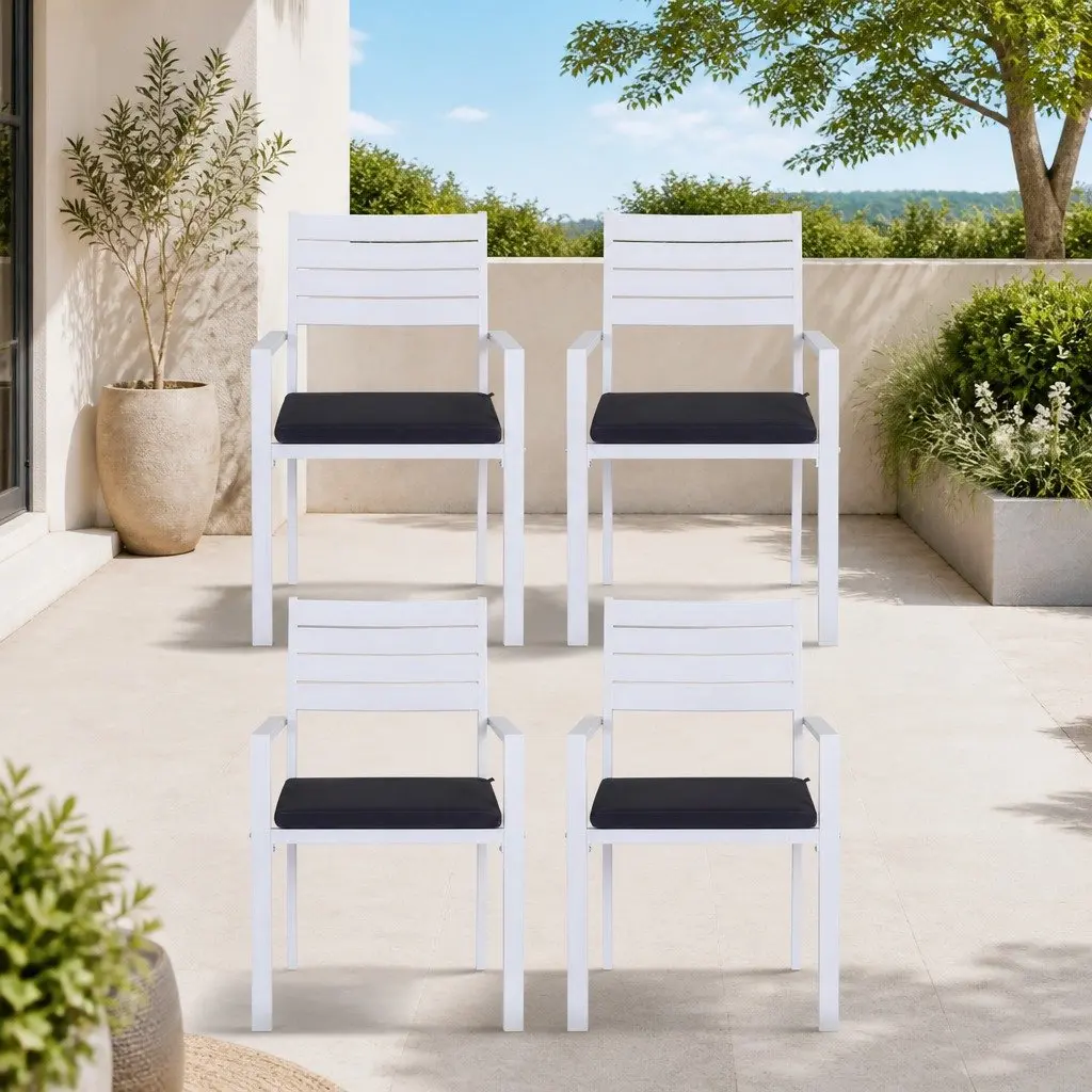 Outdoor Chairs White 4 Piece Stackable Lounge Patio Furniture