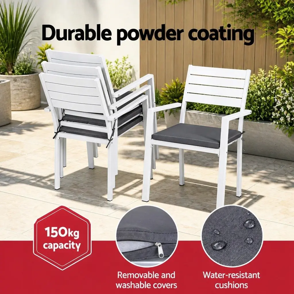 Outdoor Chairs White 4 Piece Stackable Lounge Patio Furniture