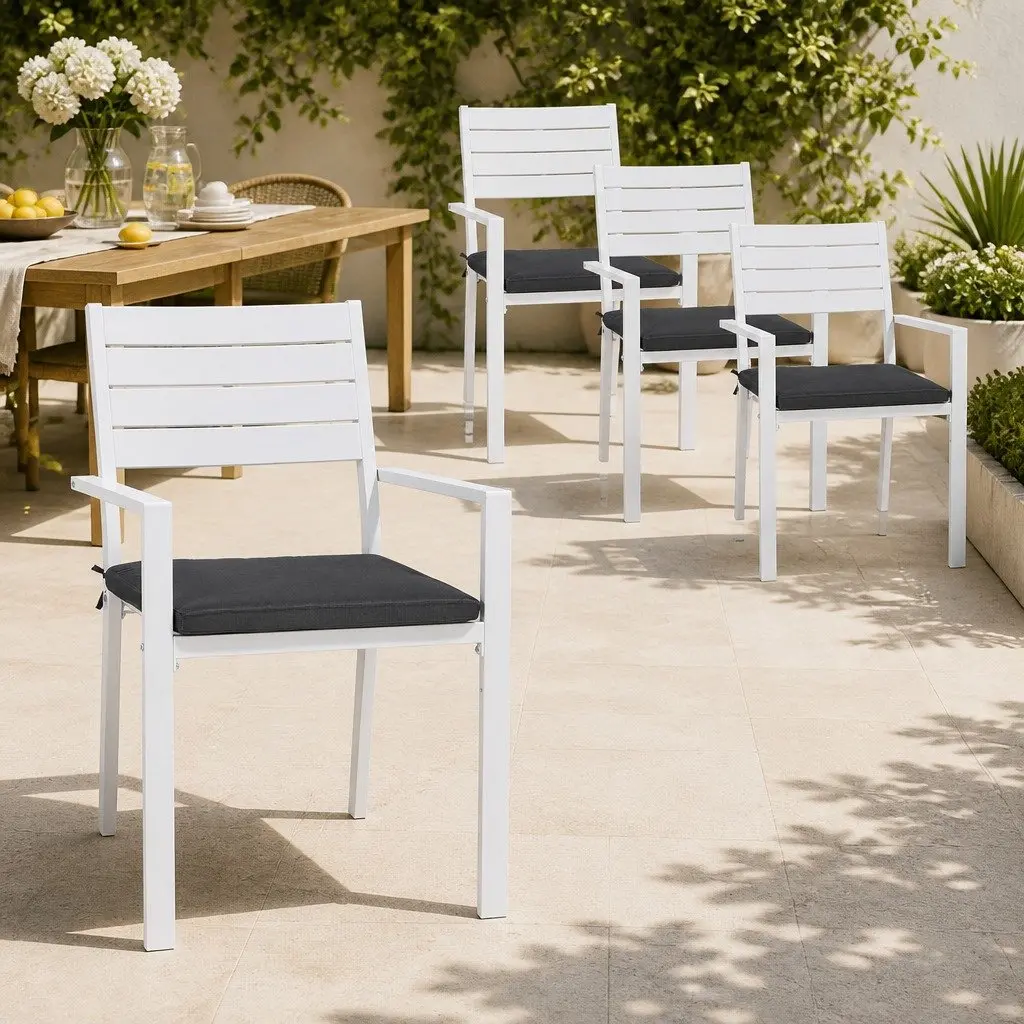 Outdoor Chairs White 4 Piece Stackable Lounge Patio Furniture