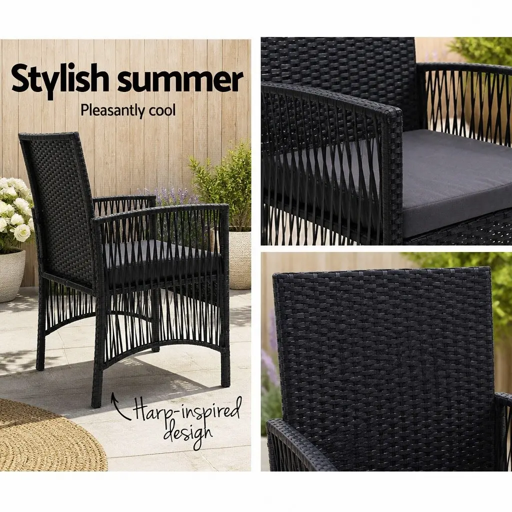 Outdoor Chairs Black 2PC Wicker Lounge Weather Resistant with High Density Foam Cushions