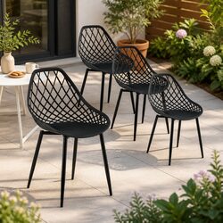 Efficient Set of 4 Outdoor Dining Chairs Black