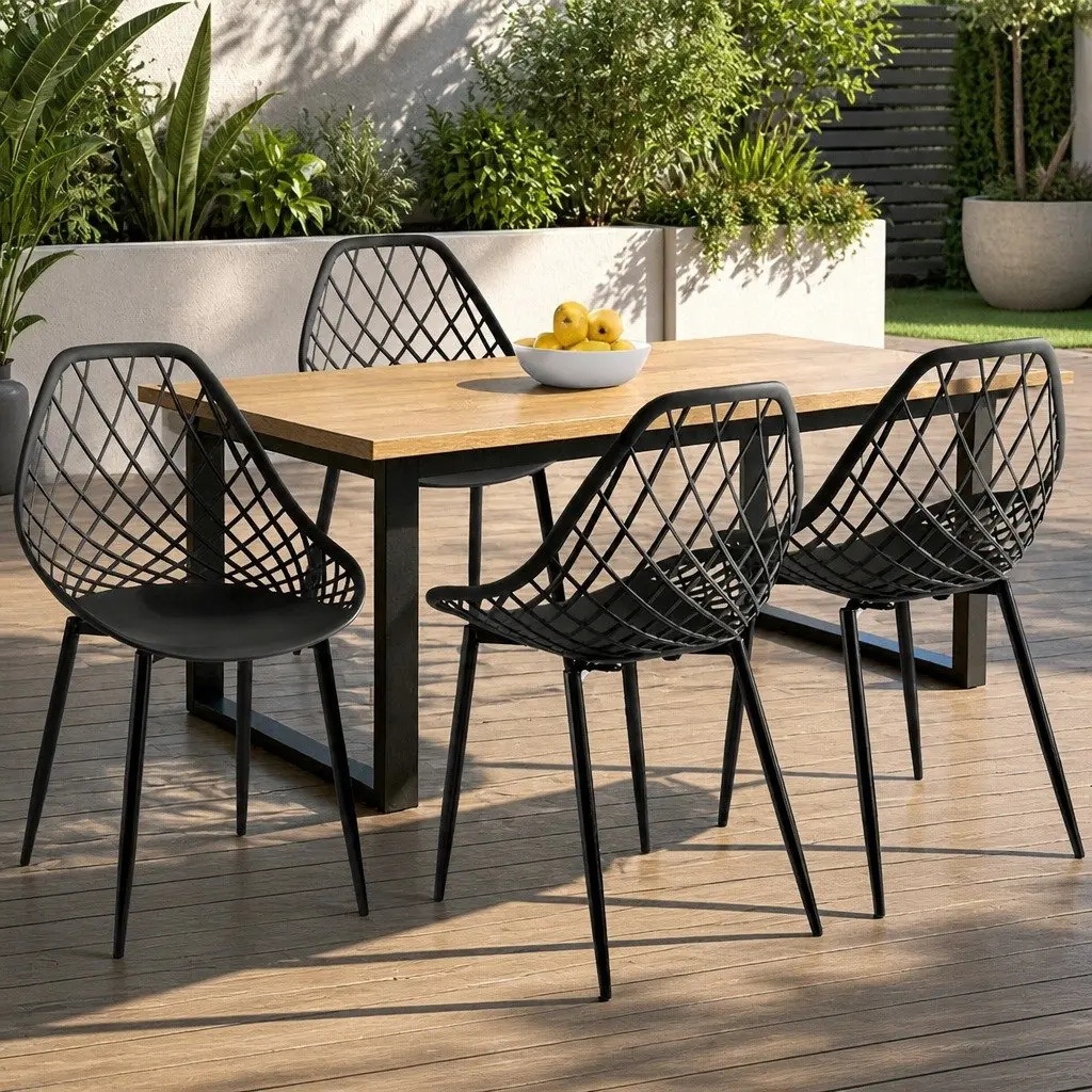 Set of 4 Outdoor Dining Chairs Black