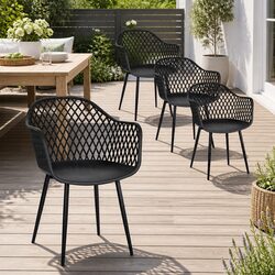 Concise Set of 4 Black Dining Chairs for Outdoors