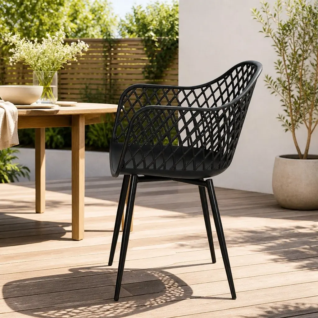 Outdoor Chairs Black 4 Piece Lightweight Water Resistant UV Resistant Curved Armrest