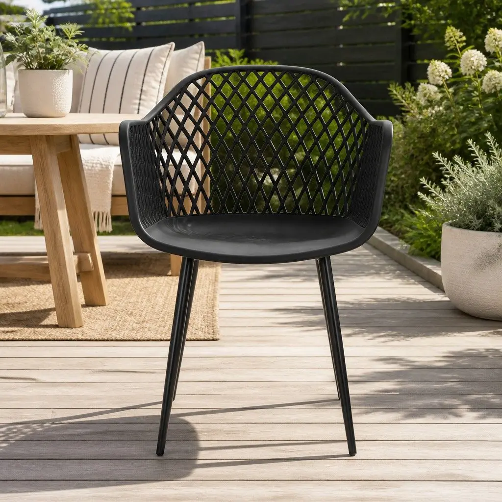 Outdoor Chairs Black 4 Piece Lightweight Water Resistant UV Resistant Curved Armrest